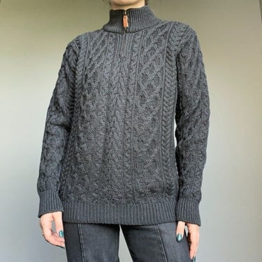 NWT Inis Crafts Irish 100% Merino Wool Gray Fisherman Chunky Knit Cardigan Sz M 