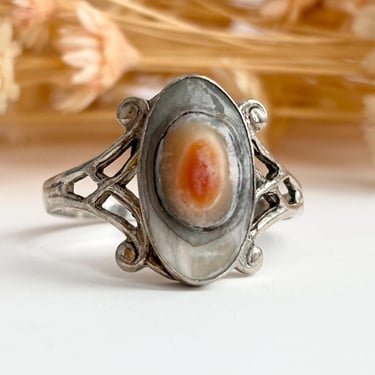 Antiqued Art Deco Blister Pearl Adorned Sterling Silver Vintage Ring - sz 8.75 