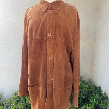 Vintage Wounded Bird reversible brown Carmel suede leather jacket pockets Sz XL by Redi 