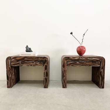 Pair of Vintage Waterfall Nightstands With Kengo Kuma Veneer MCM 70s 80s Postmodern Retro 