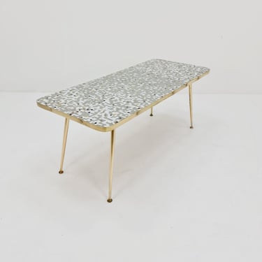 Unique mosaic & solid brass coffee table by Berthold Muller, 1950s 