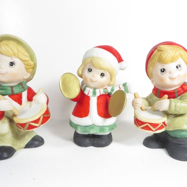 Vintage Homco Christmas Carolers 5106 - Set of 3 Homco Porcelain Bisque Christmas Girls and Boys 