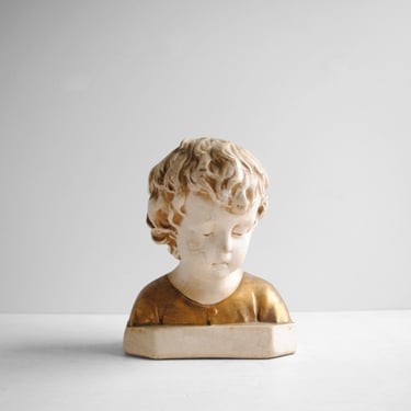 Vintage Plaster Bust of a Young Boy 