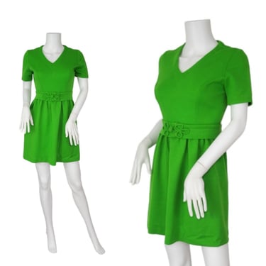 Johnathan Logan 1960's Kelly Green Poly Knit Short Mini Dress I Sz Med I Roos Atkins 