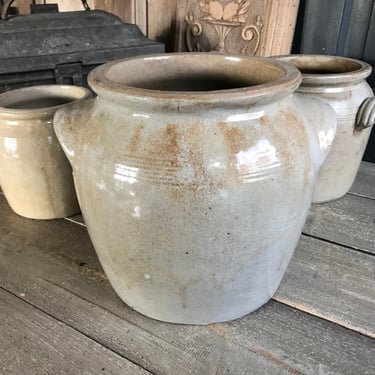 French Gris Confit Jar, Large Gray Stoneware Crock Pot, Utensils, Artist, Flower Vase, Rustic French Farmhouse Cuisine 