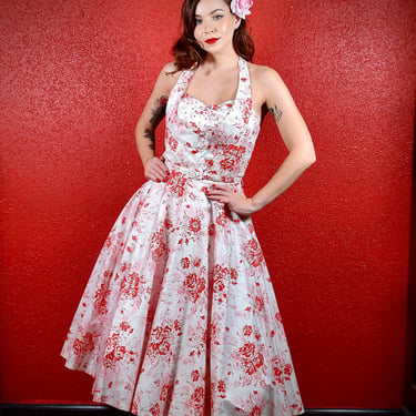 1950s Halter neck Rose Print Circle Dress 