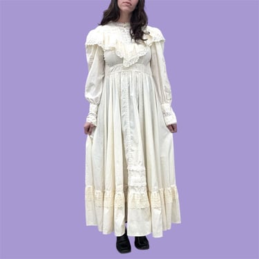 Vintage Gunne Sax Dress Retro 1970s Romantic Renaissance Bridal Collection + No Size + Victorian + Cream + Maxi + Antique Wedding + Womens 