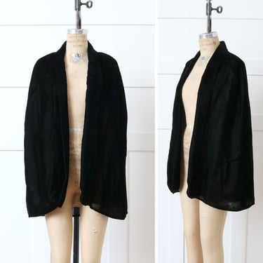 vintage 1930s black velvet cape • elegant deco era formal dress cape 