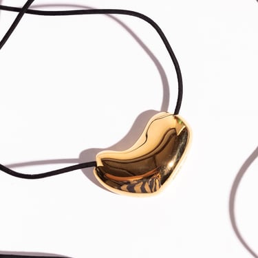 AGMES Gold Vermeil + Black Cord Sculpted Heart Pendant Necklace