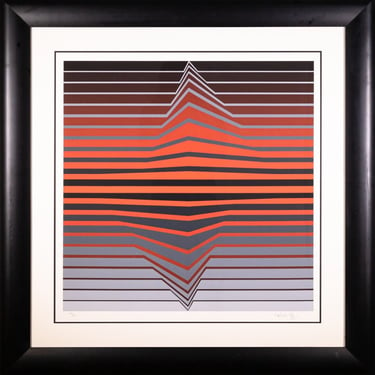 Victor Vasarely Black & Red Lines Signed Op Art Modern Serigraph 226/300 Framed 