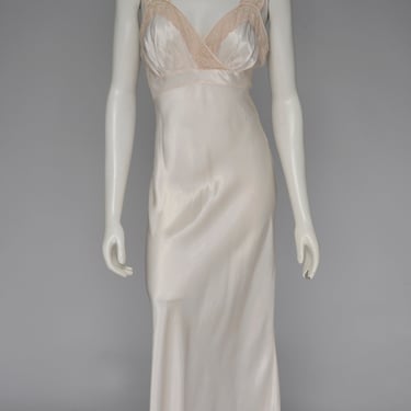 1930s blush satin bias cut nightgown slip dress with lace XS/S 