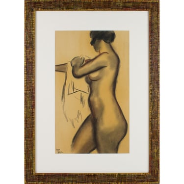 Female Nude Study Charcoal and Red Chalk Drawing by Georges Lucien Guyot