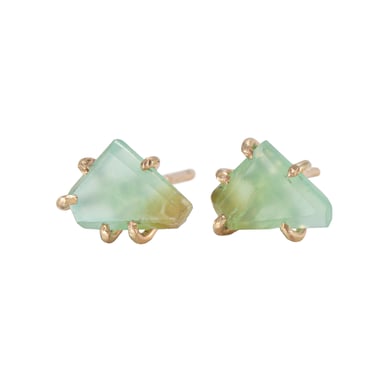 Chrysoprase Small Stone Studs - 14k Yellow Gold