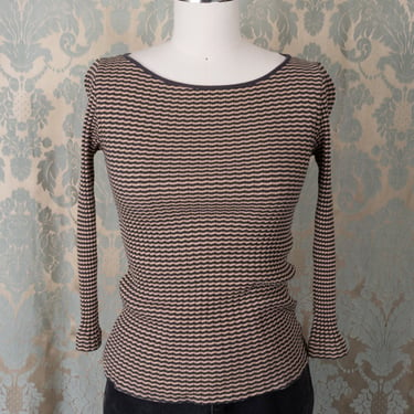 90s Armani Collezioni Textured Chevron Stretchy Cotton Knit Sweater 