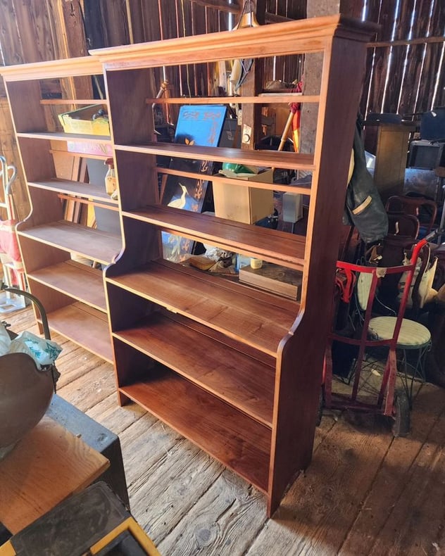 Custom Solid Walnut Bookcase. Fashioned by local Virginia Craftsman. Many uses. One of two. 44" Wide, 9"and 15" deep, 76"tall.