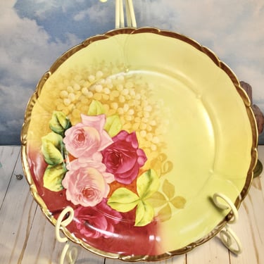 Antique Porcelain Hand Painted & Artist Signed Charger or Cake Plate 12 1/2