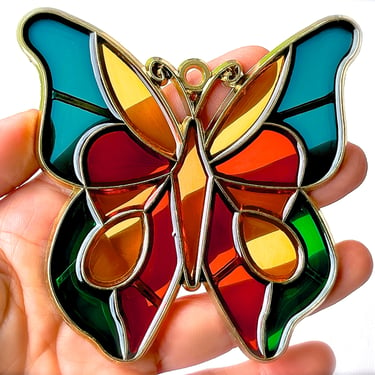 VINTAGE: 1980s - Retro Metal and Resin Butterfly Ornament - Faux Stain Glass - Light Sun Catchers - Gift - SKU 15-E2-00017355 