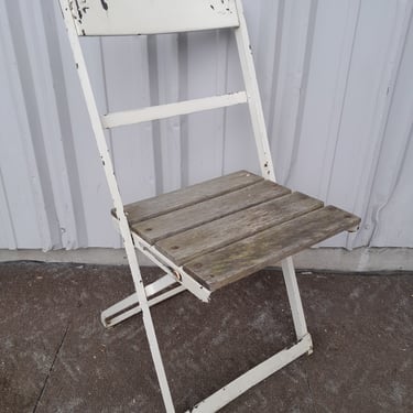 Slatted Wood and Metal Folding Chair