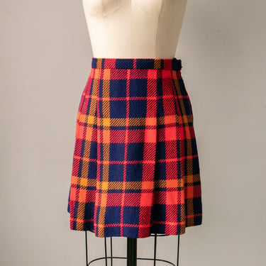 1970s Mini Skirt Plaid Pleated XS 
