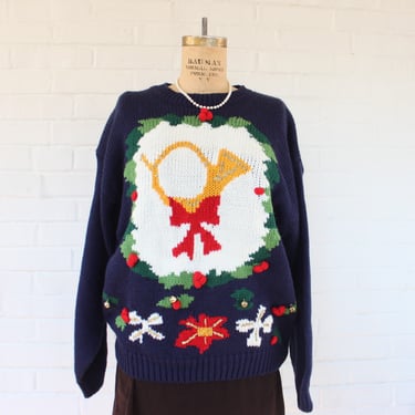 1990's Christmas Bells Chunky Knit Sweater 