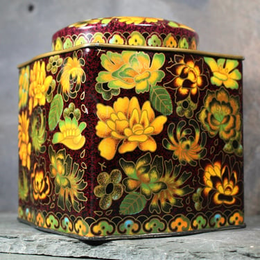 Vintage Floral Tin | Autumnal Vintage Storage Tin | English Floral Tin Box | Cottagecore | Bixley Shop 