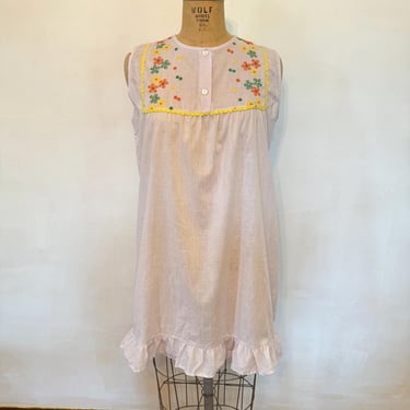 Nightgown with Floral Embroidered Yoke - 1970s 