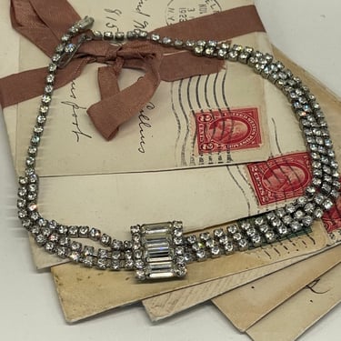 1950s 3 Row Rhinestone Collar Necklace