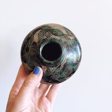 Vintage Central American Carved Clay Vase 