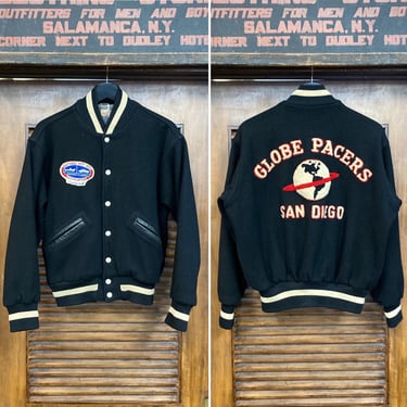 Vintage 1950’s NHRA “Globe Pacers” Car Club Hot Rod Black Wool Rockabilly Jacket, 50’s Vintage Clothing 