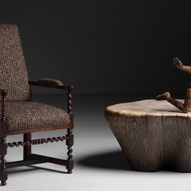 Barley Twist Chair in Wool Blend by Pierre Frey / Chestnut Side Table