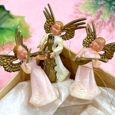 VINTAGE: 3 Small Angel Ornaments - Tiny Plastic Angel Ornaments - Hong Kong - Holiday, Christmas, Xmas 