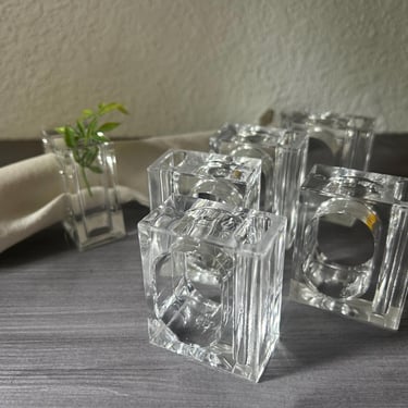 Vintage Lucite Napkin Rings with Bud vases by Lillian Vernon, Set of 6, Table decor, Hollywood Regency 