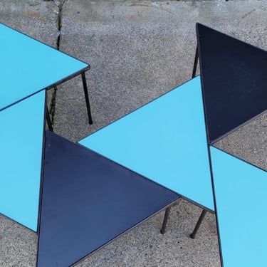Mid-Century Modern Triangular Iron Tables 