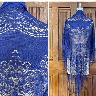 Vintage ‘70s purple rayon lace shawl | Baar & Beards, made in Japan, bohemian wrap with fringe 