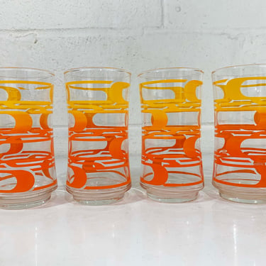 Vintage Orange & Yellow Glasses Ombre Geometric Abstract Mid-Century Barware Glass Drinkware Party Mad Men Set of 4 Cocktail 1960s Libbey 
