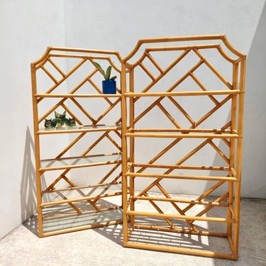 Pagoda Style Rattan & Glass Etagere Shelves