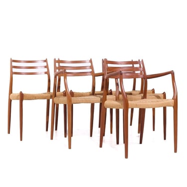 Niels Moller Model 78 and 62 Mid Century Danish Teak and Paper Cord Dining Chairs - Set of 6 - mcm 