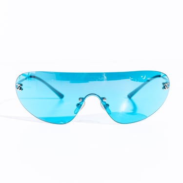 CHANEL 90s Turquoise Rimless Wrap Around Sunglasses