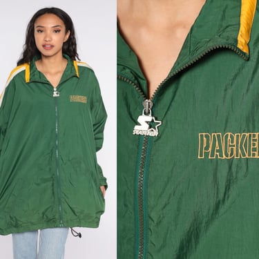 Green Bay PACKERS Jacket Starter Windbreaker Jacket NFL Football Jacket 90s Streetwear Sports Green Yellow 1990s Vintage 2xl xxl 2x 