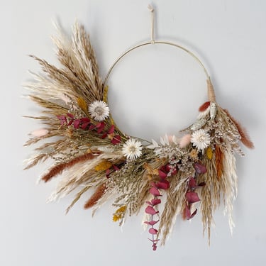 Dried and Preserved Desert Bloom Wreath, Sedona Wreath, Warm Gold, Brown and Ivory Wreath, California Neutral Decor 