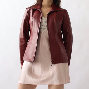 2000s Apple Red Leather Jacket