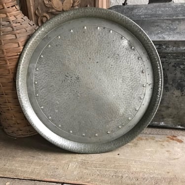 1930s English Pewter Plate, Tray, Hammered Finish, Hallmarked Walker and Co, Homeland, 10 Inch, Rustic Country Colonial Farmhouse Decor 