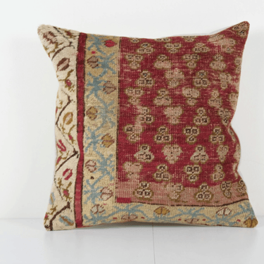 Square Brick Red and Orange Turkish Oushak Rug Pillow Cover