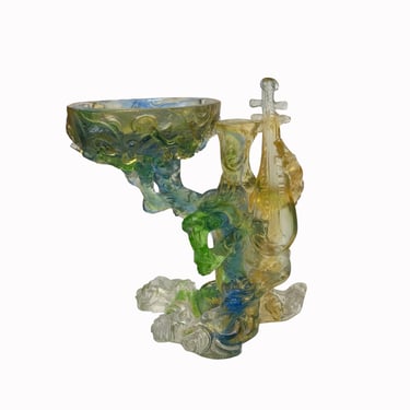 Crystal Glass Liuli Pate-de-verre Green Tree Stem Pipa Display Figure ws2089E 