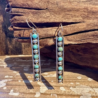GUM DROP BUTTONS Mexican Sterling Silver & Turquoise Dangle Earrings | Made in Mexico | Silver Rectangle Ladder Drops | Southwestern Jewelry 
