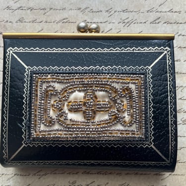 black Florentine guild wallet black calfskin leather beaded coin purse 