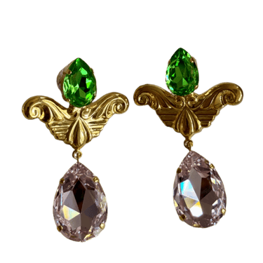Large Pink and Green Tear Drop Post Earrings