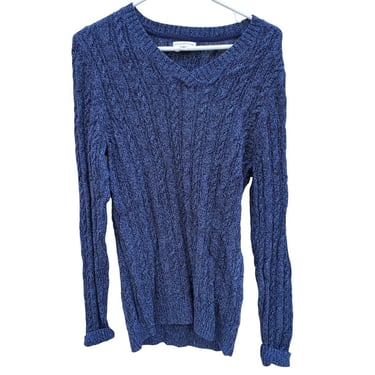 Croft And Barrow Blue Purple Cable Knit Sweater Extra Long Sleeves V Neck Medium 