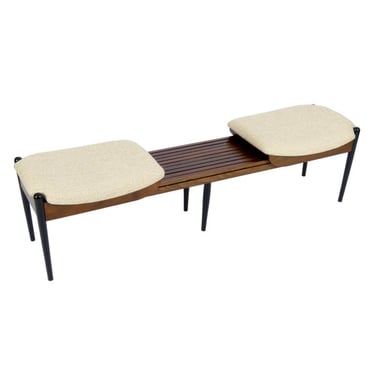 1960s Expanding Slat Bench with Upholstered Cushions