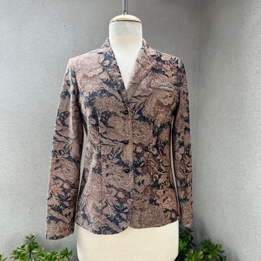 Vintage elegant sheer glitter jacket brown floral Sz 10 by The Wilroy for Bullocks Wilshire 